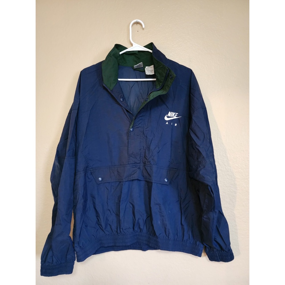 Vtg Nike Air White Tag 1990s Men's Windbreaker Jacket Navy Blue Nylon Snap Sz Lg